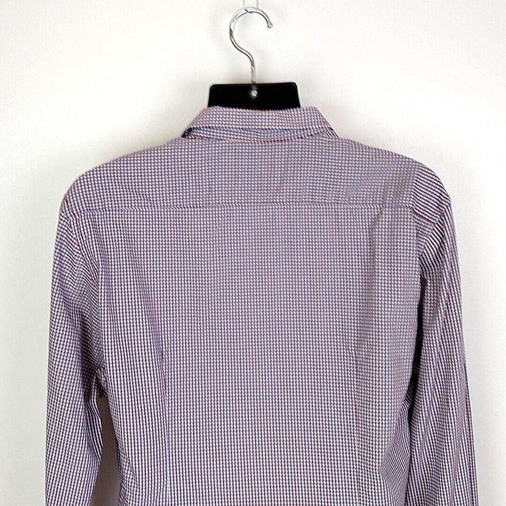 Zara Mens XXL Shirt Slim Fit Blue Red Checked Button Front Casual Dress Long Slv - Picture 6 of 9
